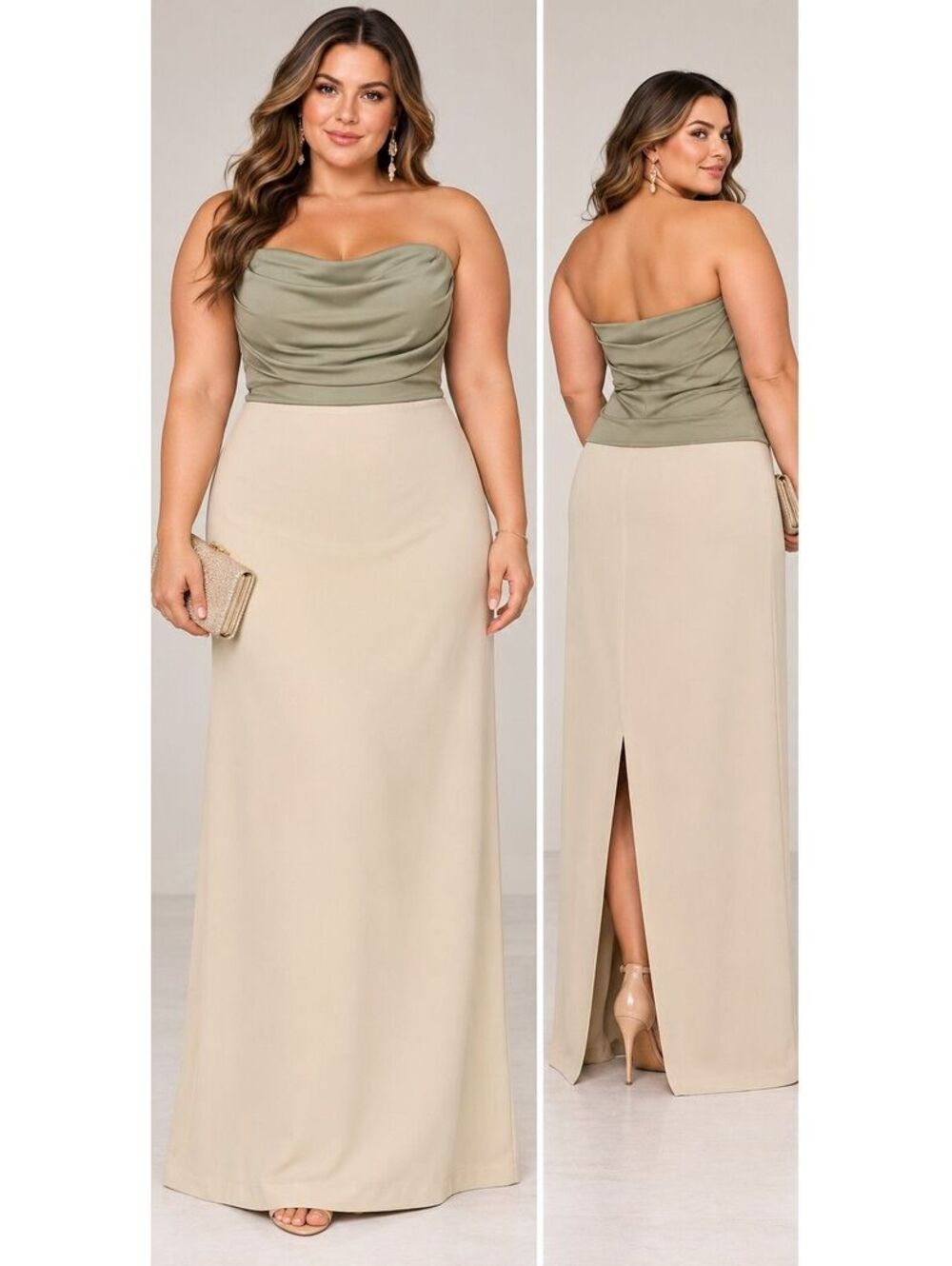David’s Bridal Sz 20W Champagne Beige Draped Formal Skirt Elastic Waist Maxi
